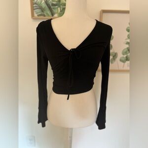 Women’s Sexy Long Sleeve Ruched Tie Front Top